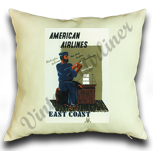 East Coast American Airlines Original Travel Poster Linen Pillow Case Cover