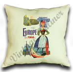 TWA Europe Travel Poster Linen Pillow Case Cover