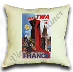 Fly TWA France Couture Original Travel Poster Linen Pillow Case Cover