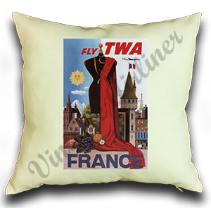 Fly TWA France Couture Original Travel Poster Linen Pillow Case Cover