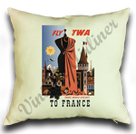 TWA France Travel Poster Linen Pillow Case Cover