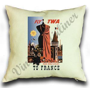 TWA France Travel Poster Linen Pillow Case Cover