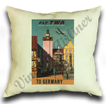 TWA Fly To Germany Travel Poster Linen Pillow Case Cover