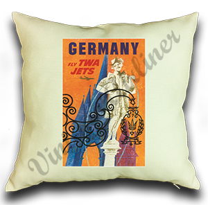 TWA Germany 1950's Travel Poster Linen Pillow Case Cover