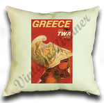 TWA Greece Travel Poster Linen Pillow Case Cover