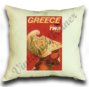 TWA Greece Travel Poster Linen Pillow Case Cover