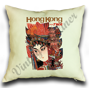 TWA Hong Kong Travel Poster Linen Pillow Case Cover