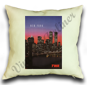 TWA New York City 1980's Travel Poster Linen Pillow Case Cover