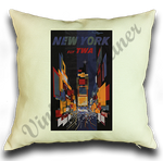 New York Fly TWA Broadway At Night Travel Poster Linen Pillow Case Cover