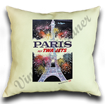 TWA Paris Travel Poster Linen Pillow Case Cover