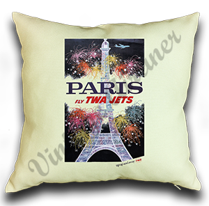 TWA Paris Travel Poster Linen Pillow Case Cover