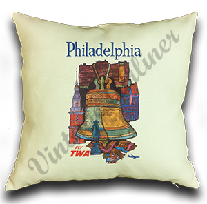 TWA Philadelphia Travel Poster Linen Pillow Case Cover