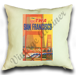 TWA San Francisco 1960's Travel Poster Linen Pillow Case Cover