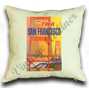 TWA San Francisco 1960's Travel Poster Linen Pillow Case Cover