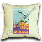 TWA San Francisco 1970's Travel Poster Linen Pillow Case Cover