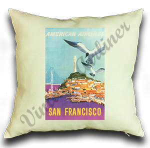 TWA San Francisco 1970's Travel Poster Linen Pillow Case Cover