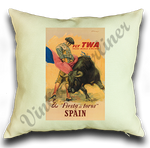 TWA Spain Travel Poster Linen Pillow Case Cover