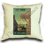 TWA Ireland 1950's Travel Poster Linen Pillow Case Cover