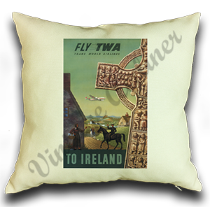 TWA Ireland 1950's Travel Poster Linen Pillow Case Cover