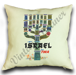 TWA Israel 1950's Travel Poster Linen Pillow Case Cover