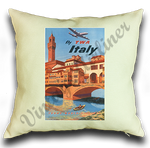 TWA Italy 1950's Travel Poster Linen Pillow Case Cover
