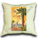 TWA Los Angeles 1950's Travel Poster Linen Pillow Case Cover