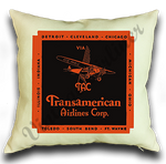 Transamerican Airlines Vintage Linen Pillow Case Cover