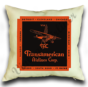 Transamerican Airlines Vintage Linen Pillow Case Cover