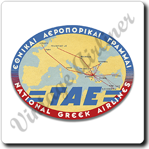 TAE Greek Airlines Vintage Square Coaster