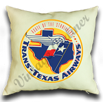 Trans Texas Airways Vintage Linen Pillow Case Cover