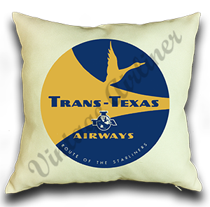 Trans Texas Airways Yellow Linen Pillow Case Cover