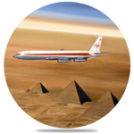 TWA 707 over the Pyramids Round Coaster by Rick Broome