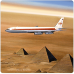 TWA 707 over the Pyramids Square Coaster by Rick Broome