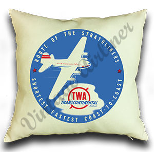 TWA Light Blue Route of the Stratoliner Bag Sticker Linen Pillow Case Cover