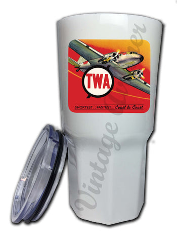 TWA 1930's Coast to Coast Bag Sticker Tumbler