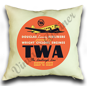 TWA 1930's DC3 Bag Sticker Linen Pillow Case Cover