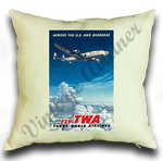 TWA 1950's Constellation Travel Poster Linen Pillow Case Cover