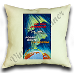 TWA 1950's Polar Route Travel Poster Linen Pillow Case Cover