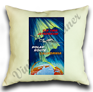 TWA 1950's Polar Route Travel Poster Linen Pillow Case Cover