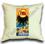 TWA 1930's Travel Poster Linen Pillow Case Cover