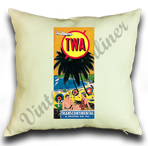 TWA 1930's Travel Poster Linen Pillow Case Cover