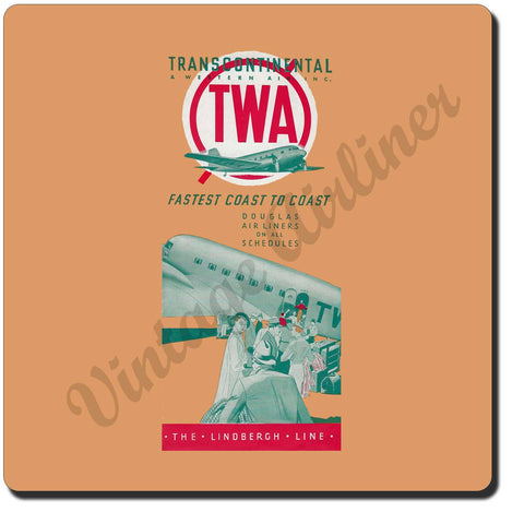TWA Fastest Coast To Coast Vintage Coaster