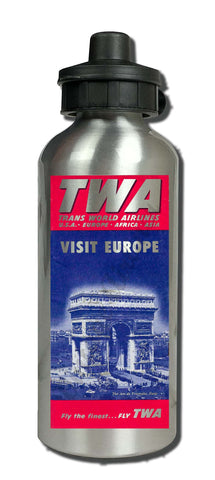 TWA Visit Europe Vintage Aluminum Water Bottle
