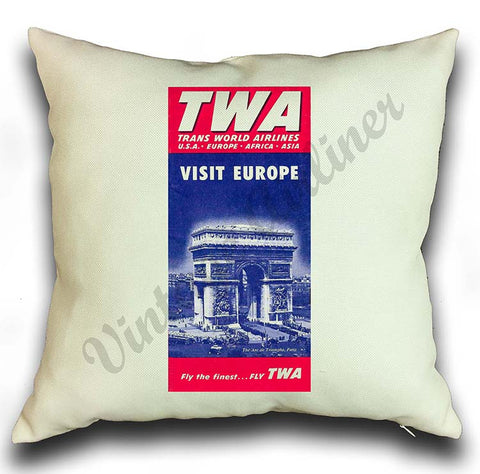 TWA Visit Europe Vintage Pillow Case Cover