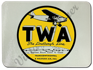 TWA 1930's Fokker F-10 Bag Sticker Glass Cutting Board