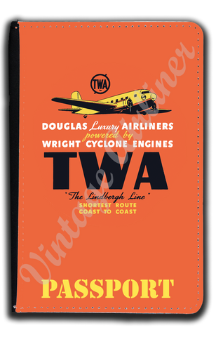 TWA 1930's DC3 Wright Cyclone Engine Bag Sticker Passport Case