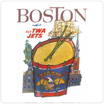 TWA Boston Travel Poster Square Coaster