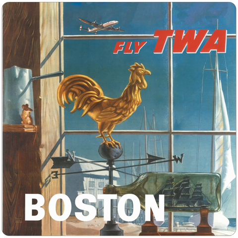 Fly TWA Boston Weathervane Original Travel Poster Square Coaster