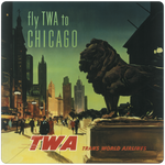 Fly TWA To Chicago Art Institute Lion Original Travel Poster Square Coaster
