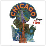 TWA Chicago Travel Poster Square Coaster